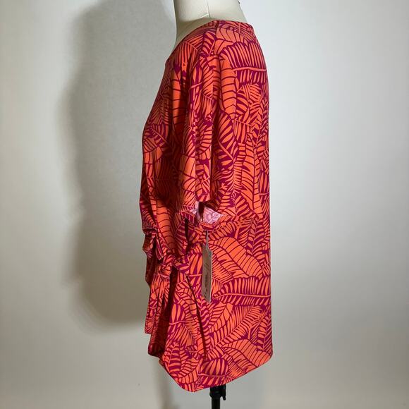 NWT Liz Claiborne Rose Palm Tie Detail Short Sleeve Blouse Womens Petite PXXL - Picture 3 of 10